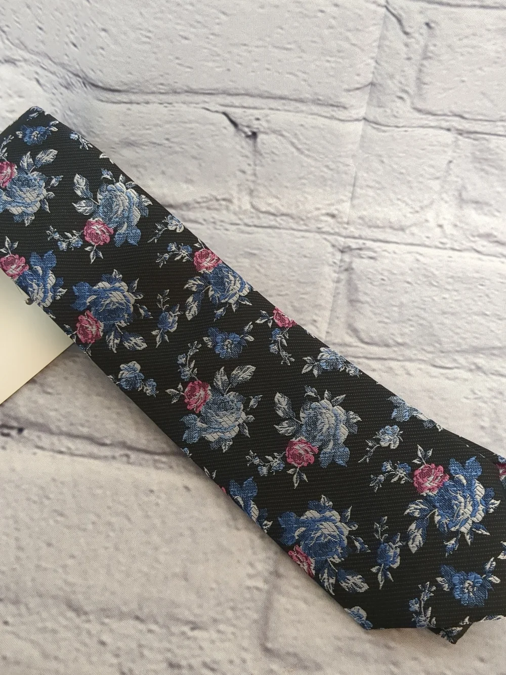 Stafford Black Floral Tie with Blue and Pink Roses